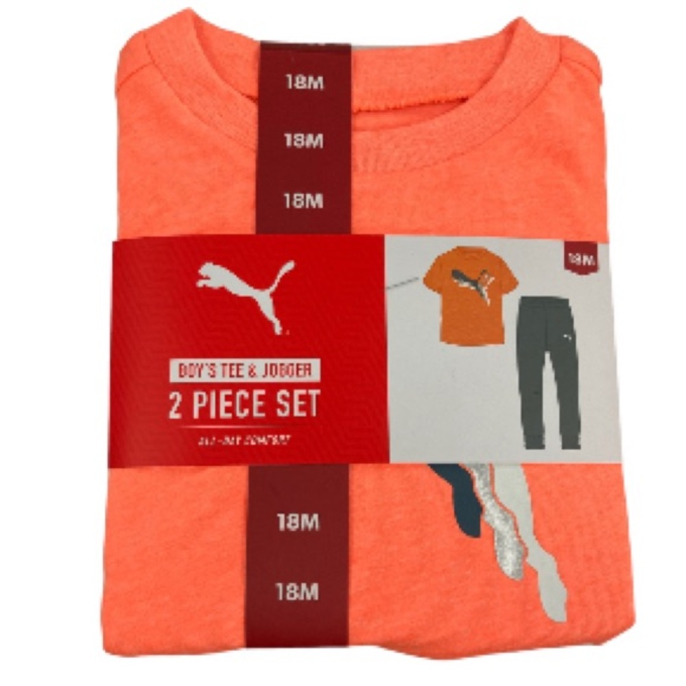 Puma Boy S All Day Comfort 2 Piece Tee and Jogger Set (Orange/Grey  18M) (T20)